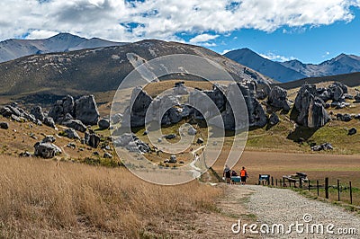 Tourists visiting Castle Hill in Southern Alps, Arthur's Pass, South Island of New Zealand Editorial Stock Photo